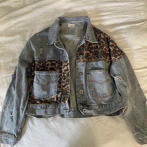 Leopard Print Distressed Jean Jacket